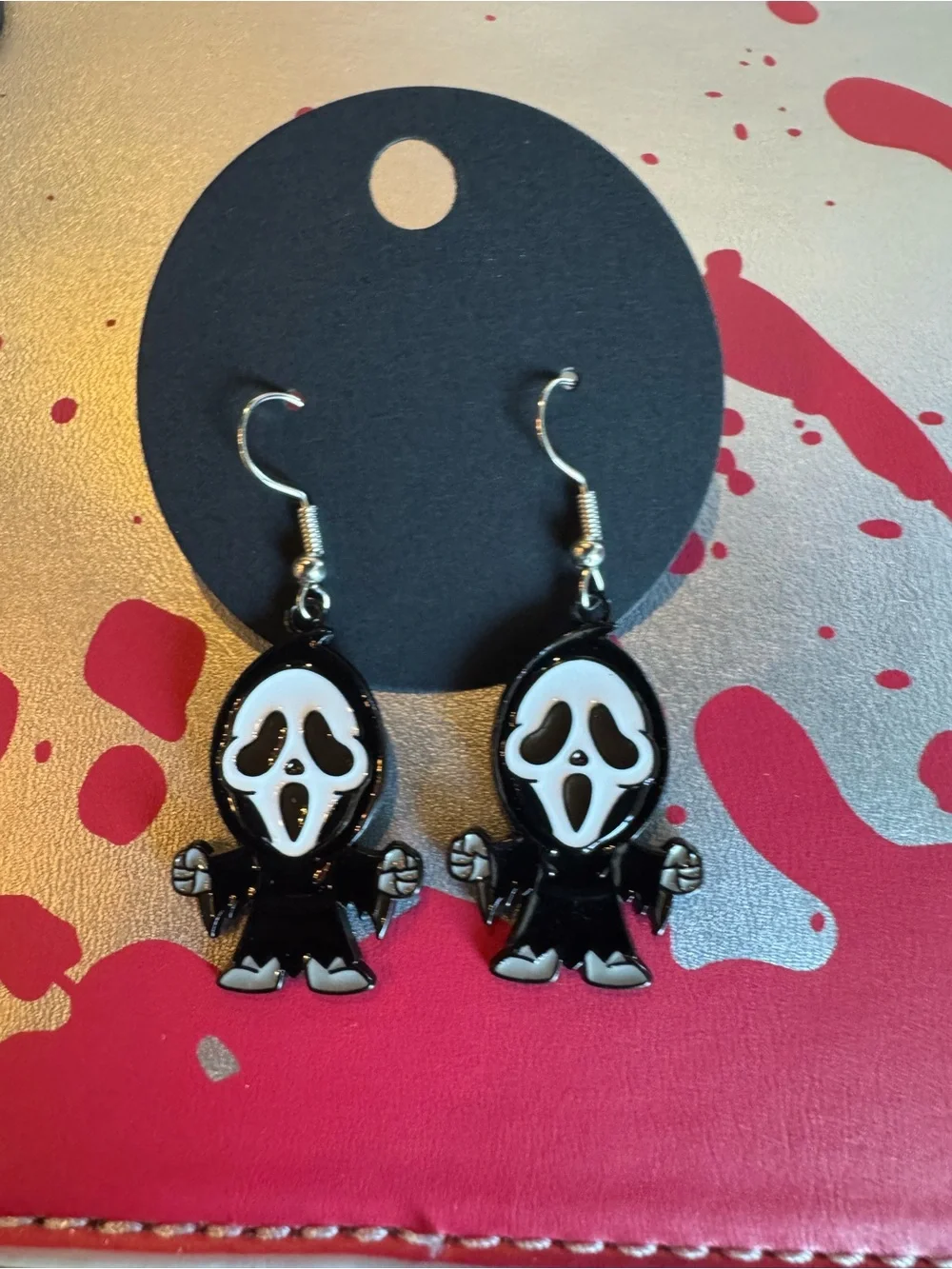 Black & White Ghost Face Dangle Earrings - Cute Halloween Accessories